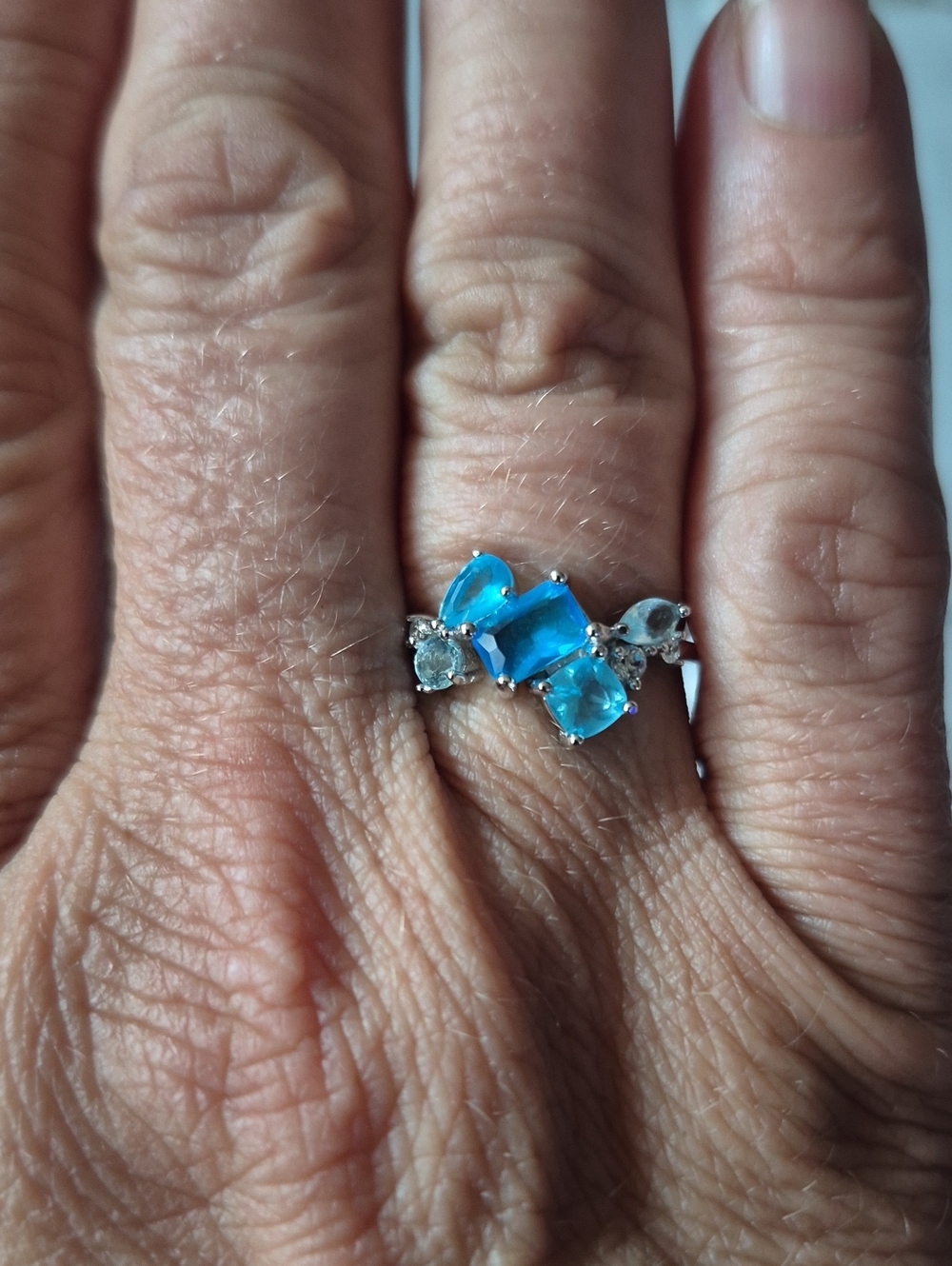 STERLING SWAROVSKI AQUAMARINE RING